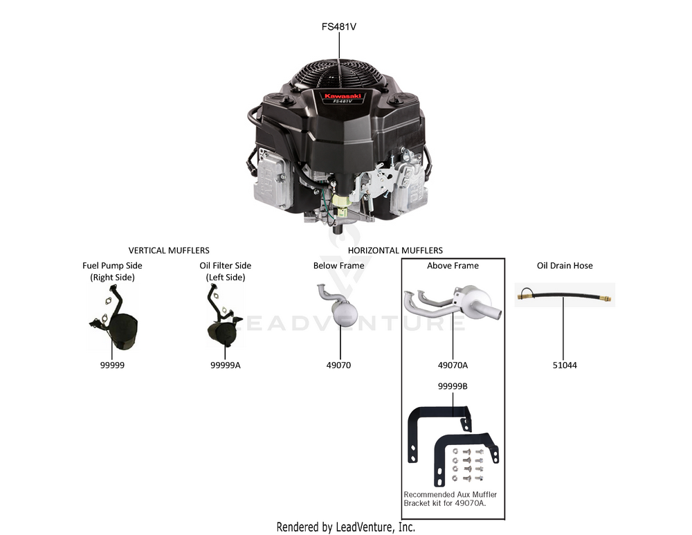 Exploded parts diagram of the Replacement Engine / Accessories of a Kawasaki FS481V-AS00 engine, with numbered balloons