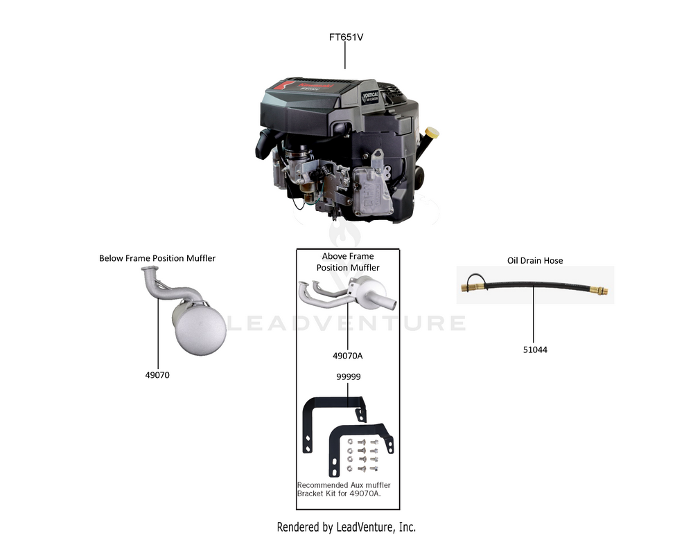 Exploded parts diagram of the Replacement Engine / Accessories of a Kawasaki FT651V-AS00 engine, with numbered balloons